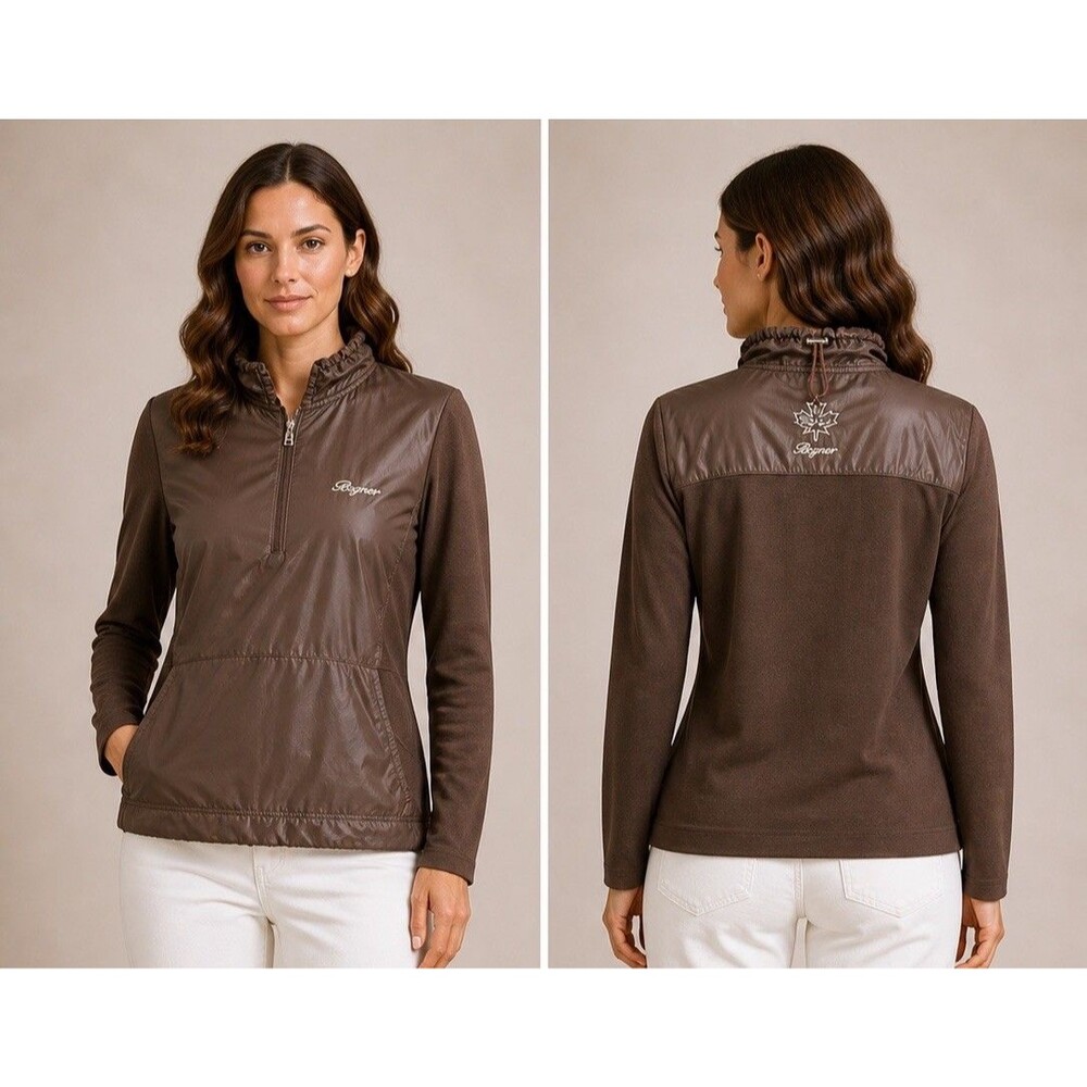 Bogner Fire Ice Women Sz M 1/4 Zip Brown Lightweight Windbreaker Jacket GUC